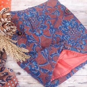 Tulle Blue Orange Coral Patterned Skirt Sz S